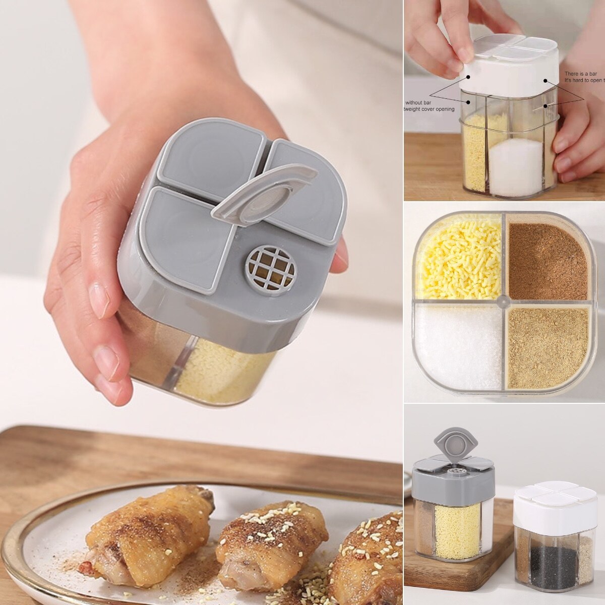 4-in-1 BBQ Seasoning Jar Spice Salt And Pepper Shakers Kitchen Seasoning Container Set Spices Tableware Storage Box Spice Tools