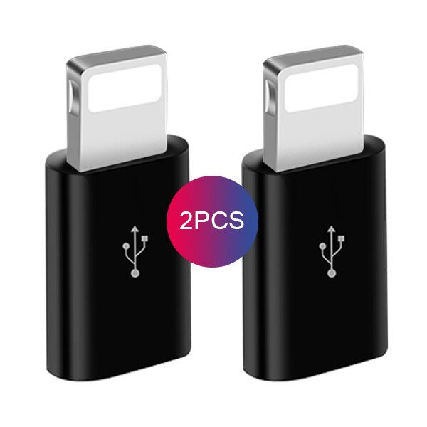 Mini Otg Micro Usb Bliksem Adapter Voor Iphone 12 11 Pro Xs Max Xr X 10 8 7 Plus microusb Male Naar Ios 8Pin Vrouwelijke Connecor: 2 Pcs Black