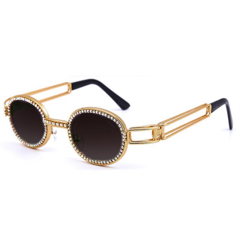 Vintage Rhinestone Sunglasses Diamond Rappers Glasses Iced Out Shinny Sunglasses Metal Frame PC Lens Glasses HFing: Gray