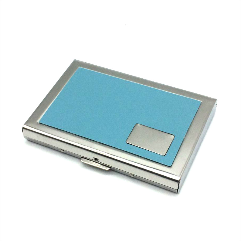 Stainless Steel Credit Card Holder Men Slim Anti Protect Travel ID Cardholder Women Rfid Wallet Metal Case Porte Carte: Blue PU