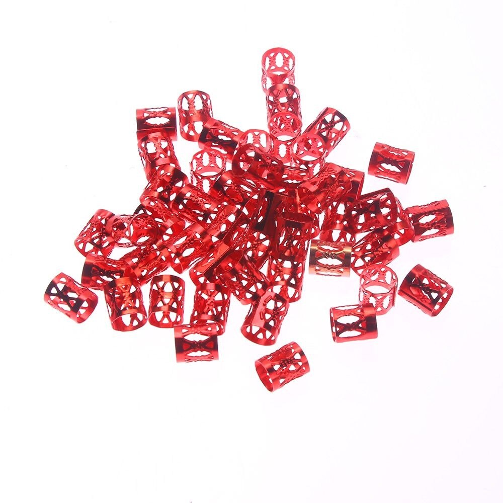 100 stk/parti hår metalrørring dreadlock perler til fletninger hårperler til dreadlocks justerbar hårfletning manchetclips tilbehør: Rød