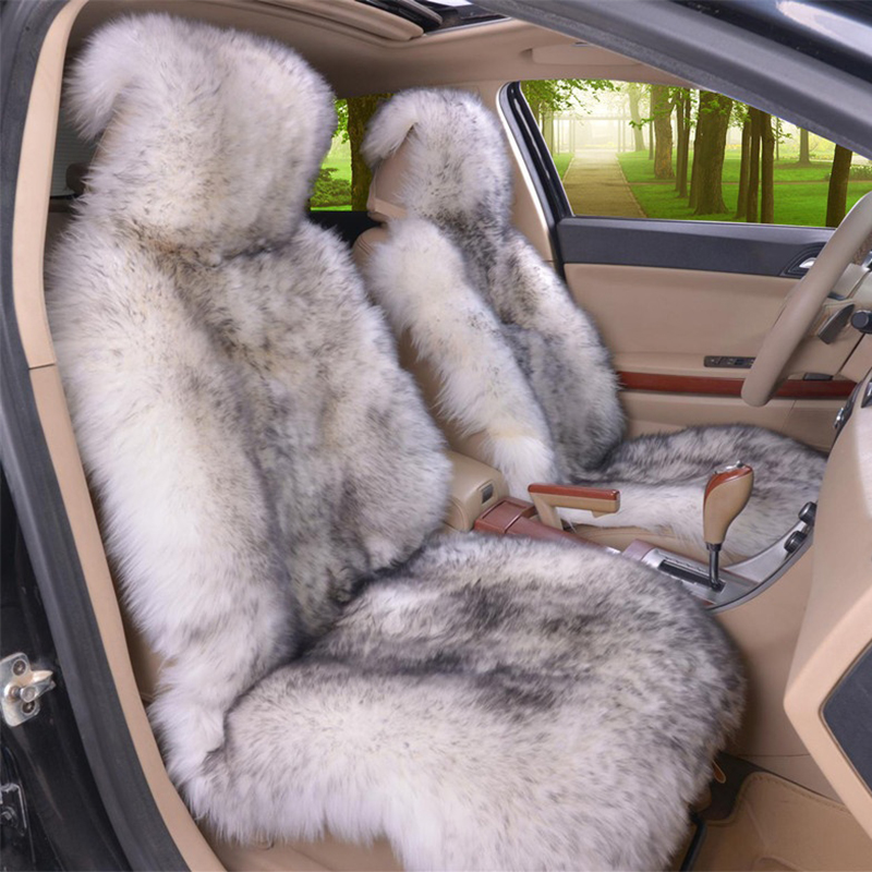 Auto Bekleding Faux Fur Front Auto Zetels Protector Kussen Winter Universele Pluche Covers Past Meest Auto, Vrachtwagen, suv, Of Van: White Grey front 1pc