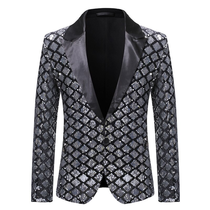 Cekiny męskie garnitur i marynarka jednoczęściowy Bling rombowy Casual Business modny męski garnitur kurtka w magazynie bezpłatna wysyłka: silver / S