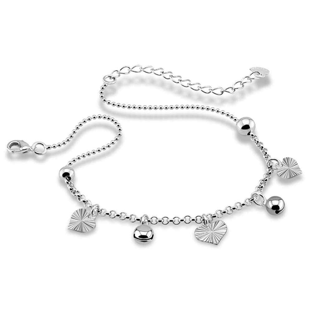 925 sterling silver anklet for women simple Heart-shaped bell anklet Summer popular girls foot jewelry