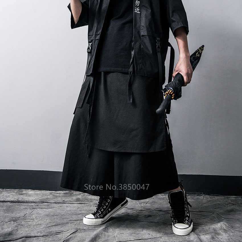 Pantalon Kimono noir gothique japonais pour femmes et hommes, Yukata, Haori samouraï, Costumes Cosplay, vêtements traditionnels, Streetwear