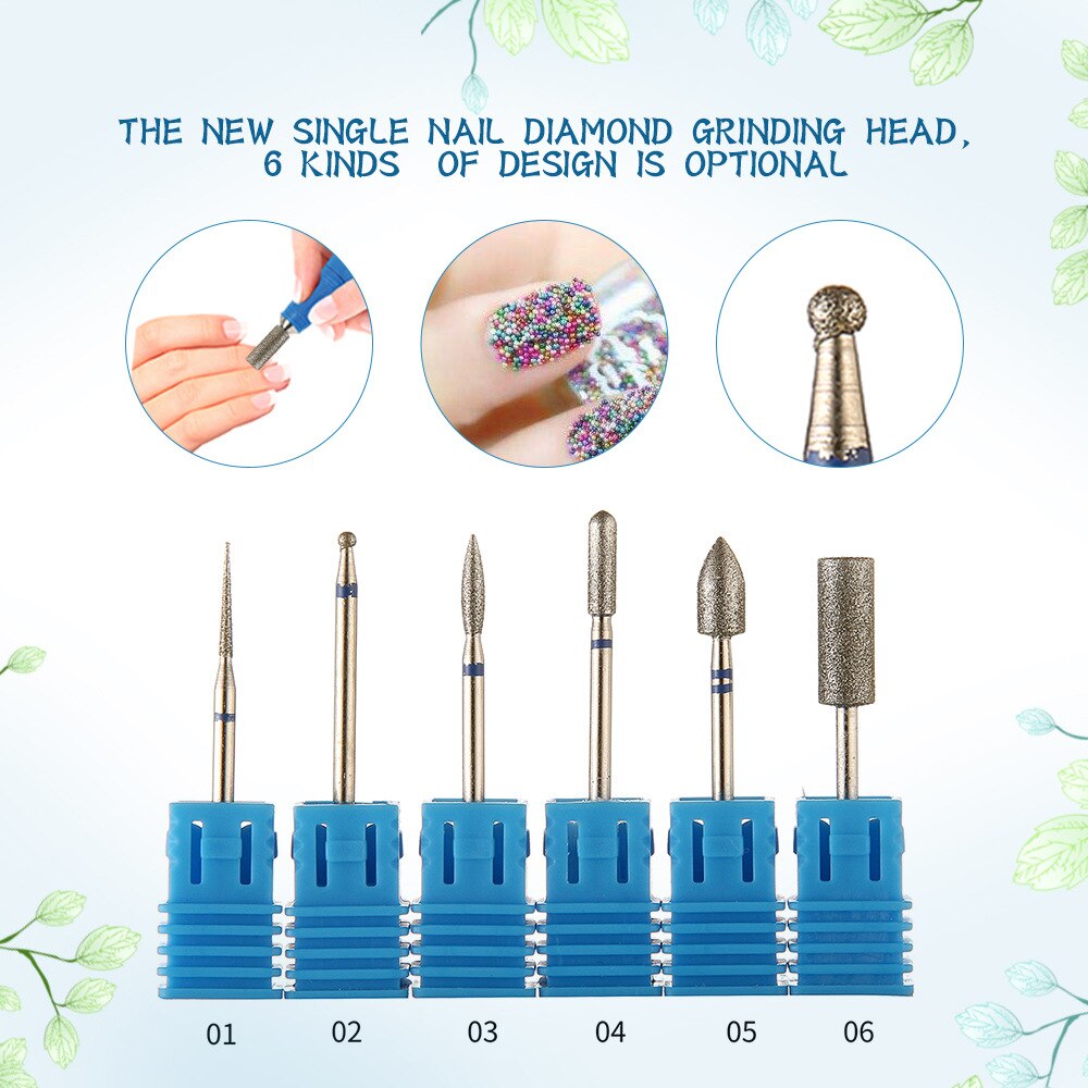 6 Soorten Blauwe Diamant Nagelvijl Boor Braam Frees Manicure Elektrische Nagel Boor Machine Nail Accessoires