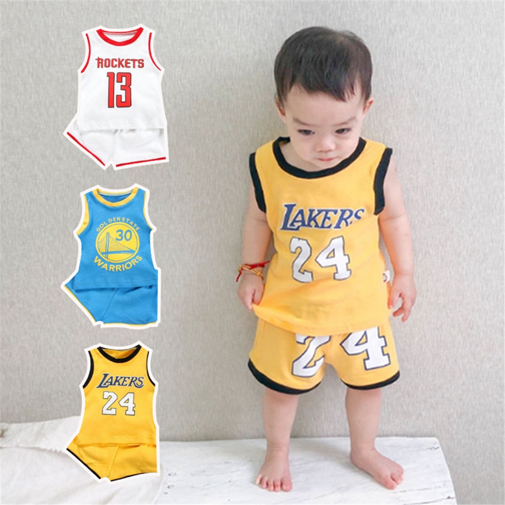 Træningsdragter baby sommer baby drenge tøj sæt børn basketball dragt 2 stk ærmeløse bomuld shorts newborn sports sæt