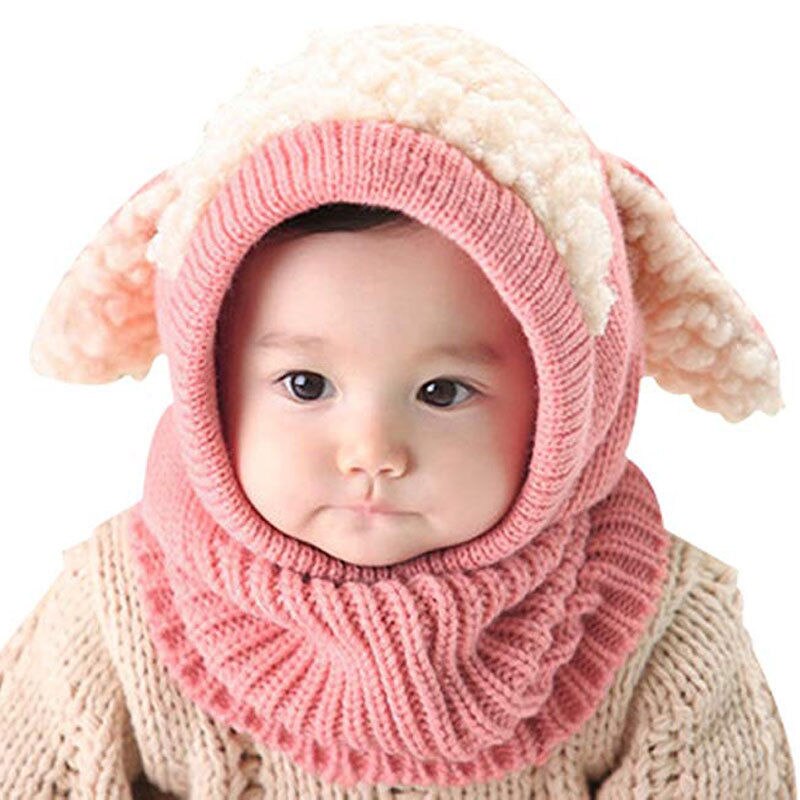 Emmababy 6-36M Pasgeboren Kids Baby Jongen Meisje Bont Pom Hoed Winter Warm Knit Bobble Beanie cap Sjaal: Roze