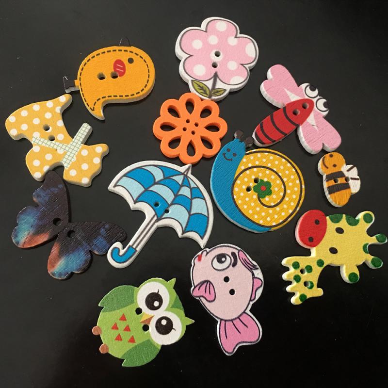 50 Pcs/Set Of Mixed Color Wooden Buttons Handmade Wood Button Craft DIY Apparel Accessories 2 Hole Wooden Buttons Sales