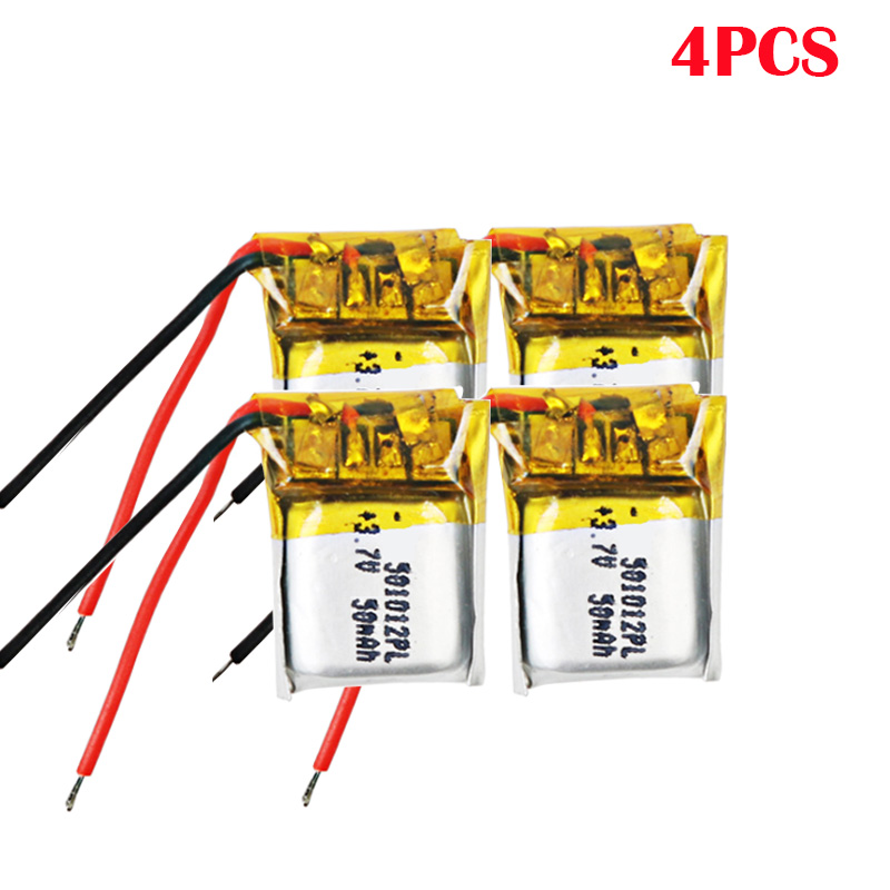 Batería de iones de polímero de litio recargable 3,7 V 50mah 501012 para MP3 MP4 auriculares bluetooth juguetes con GPS lápiz de lectura altavoz reloj inteligente: 4pcs