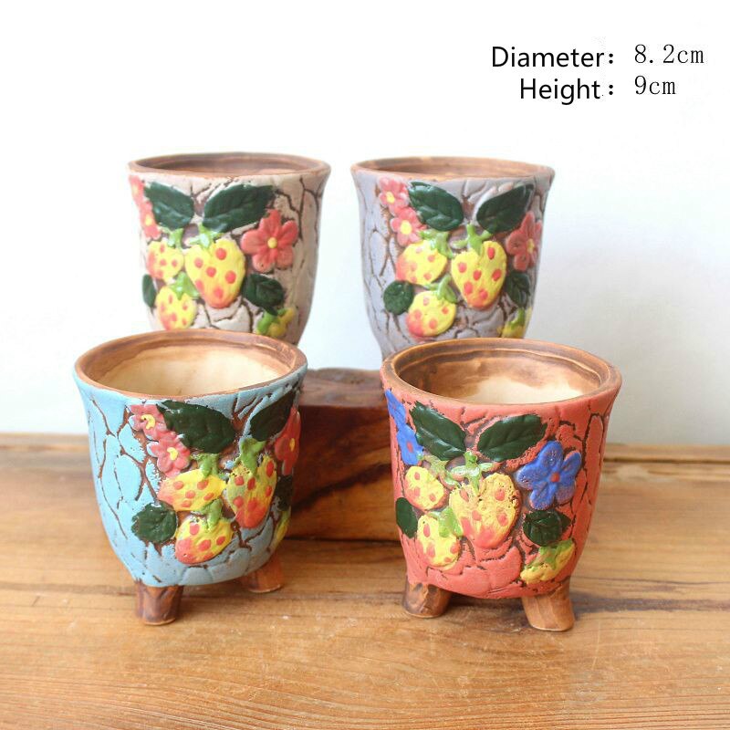 2pcs Ceramic Succulent Flower Pot Hand-painted Strawberry Nursery Pots Indoor Garden Planting Pots Garden Pots: 4549