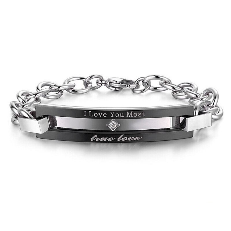 Charm Bracelet Stainless Steel Chain Link Bracelet for Couples Adult I Love You Most Zirconia Valentine's Day pulseira feminina
