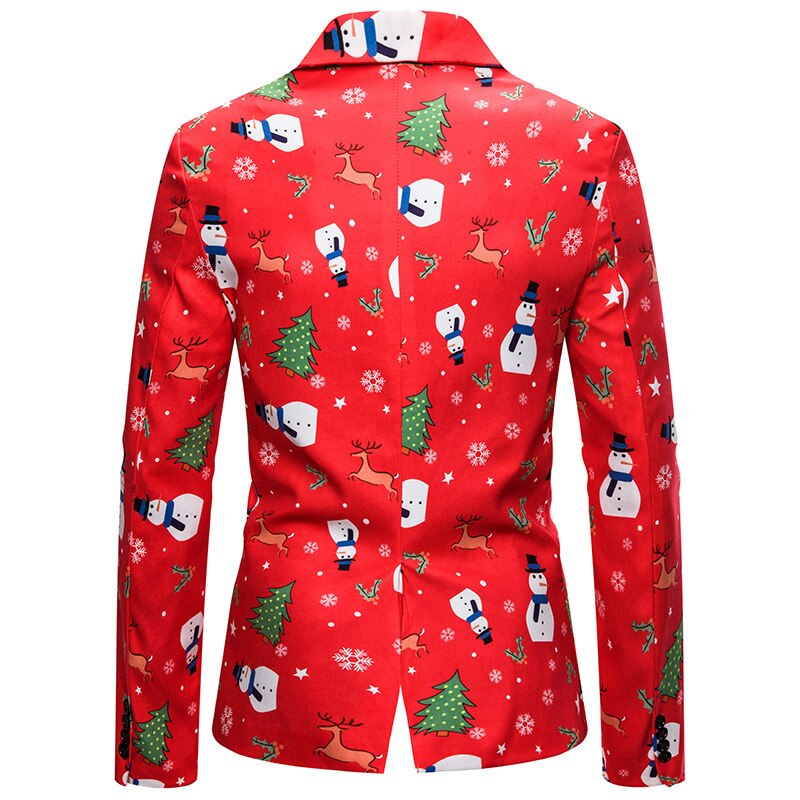 Shenrun Men Christmas Year Blazers Santa Jackets Red Slim Fit Suit Jacket Party Prom Christmas Print Stage Costumes