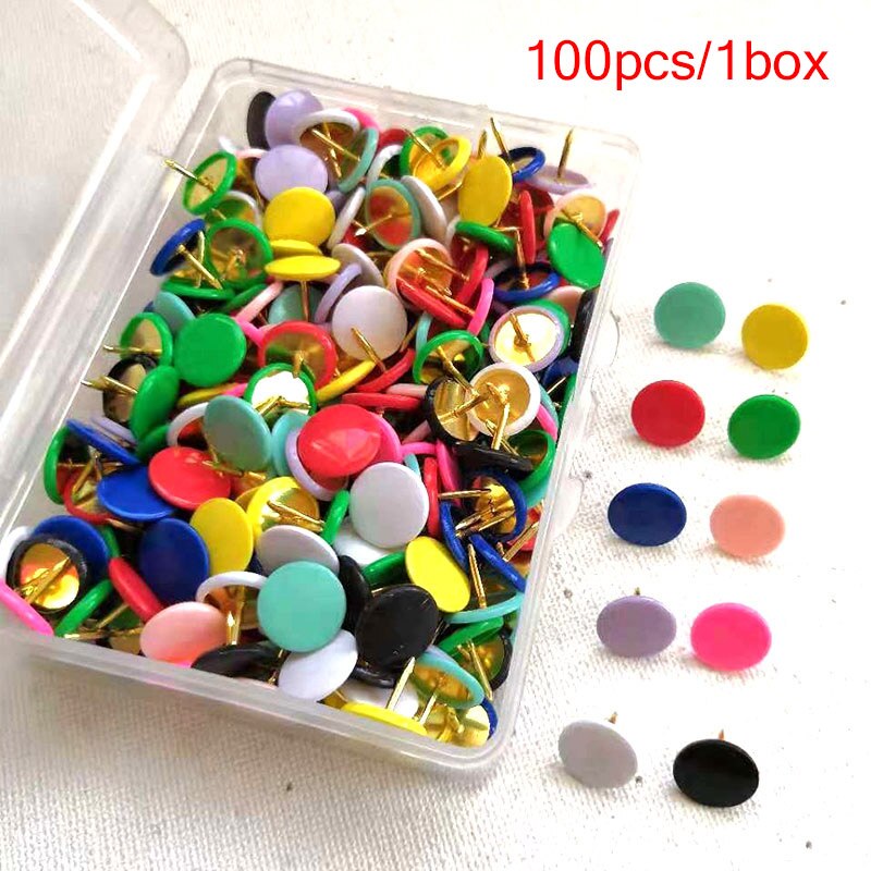 100Pcs Home Office Drawing Pins Pushpin Thumbtack Cork Board Push Pin Photo Wall Map Markers Mixed Color: Bronze