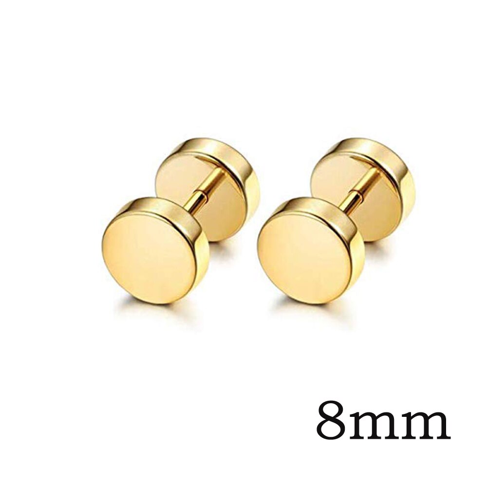 10 Pairs Screw Stud Earrings Flat Back Black Earrings for Men Mix Color Helix Cartilage Barbell Earrings Plugs Tunnel Punk: 1 Pair Gold 8mm