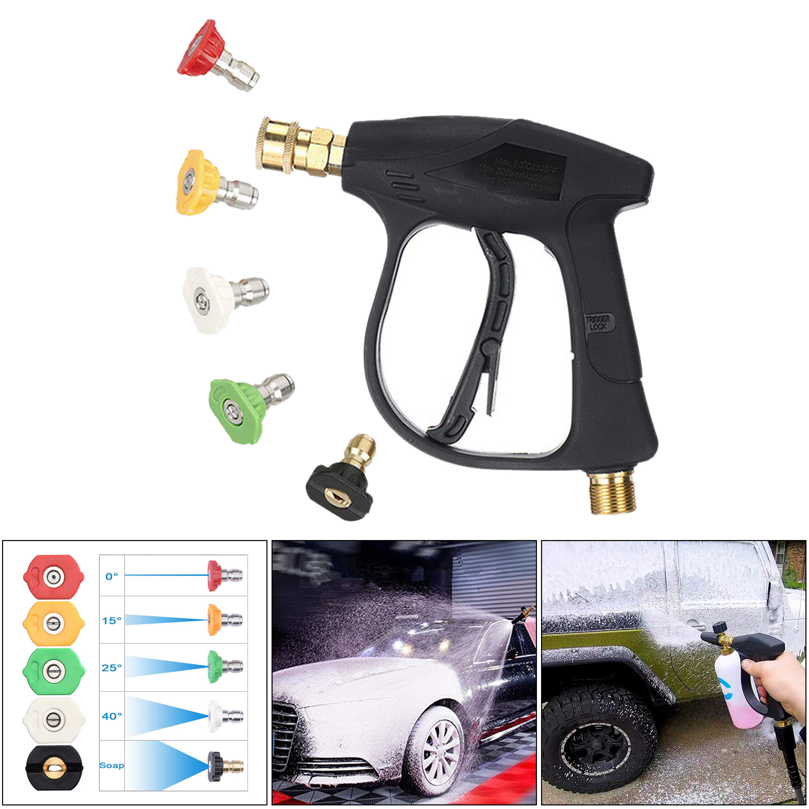 High Pressure Washer Gun 5000 PSI, Replacement for and Cold Water, Pressure Washer Swivel Fitting, 5 Nozzle Tips