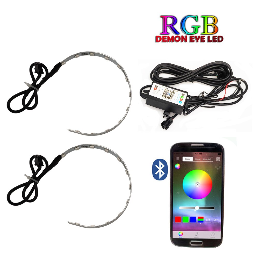 Auto rgb strålkastare projektor led devil eye demon eye lamp för bil app fjärrkontroll projektor pannlampa vinklar öga