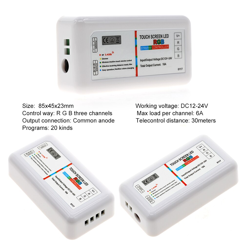 Touch screen rgb / rgbw led controller  dc12-24v 2.4g trådløs rf controller med fjernbetjening til rgb rgbw rgbww led strip lys 5050
