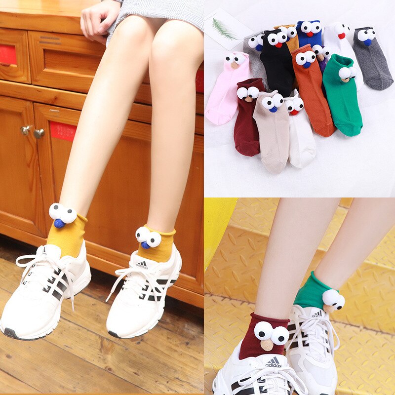 South Korean Girl Socks Style Big Eyes 13 Colors Cartoon Cotton Cute  Interesting Short Socks