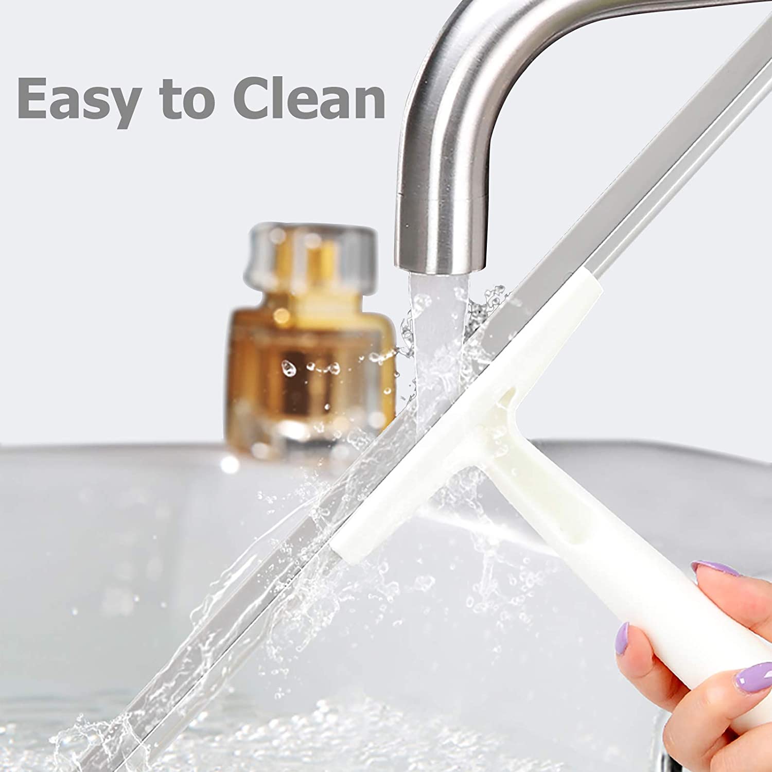 BOOMJOY Window Wiper Floor Squeegee Shower Cleaner with 43&quot; Adjustable Handle Rubber for Glass Bathroom Tile Garage Window