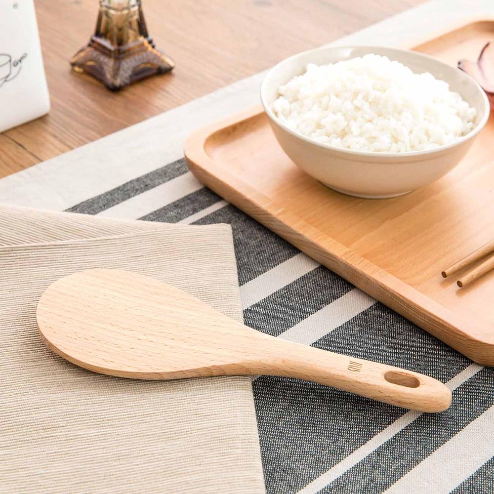 1Pc Kitchen Wooden Rice Spoon Natural Rice Paddle Non-stick Wood Rice Scoop Serving Spoon Kitchen Tools