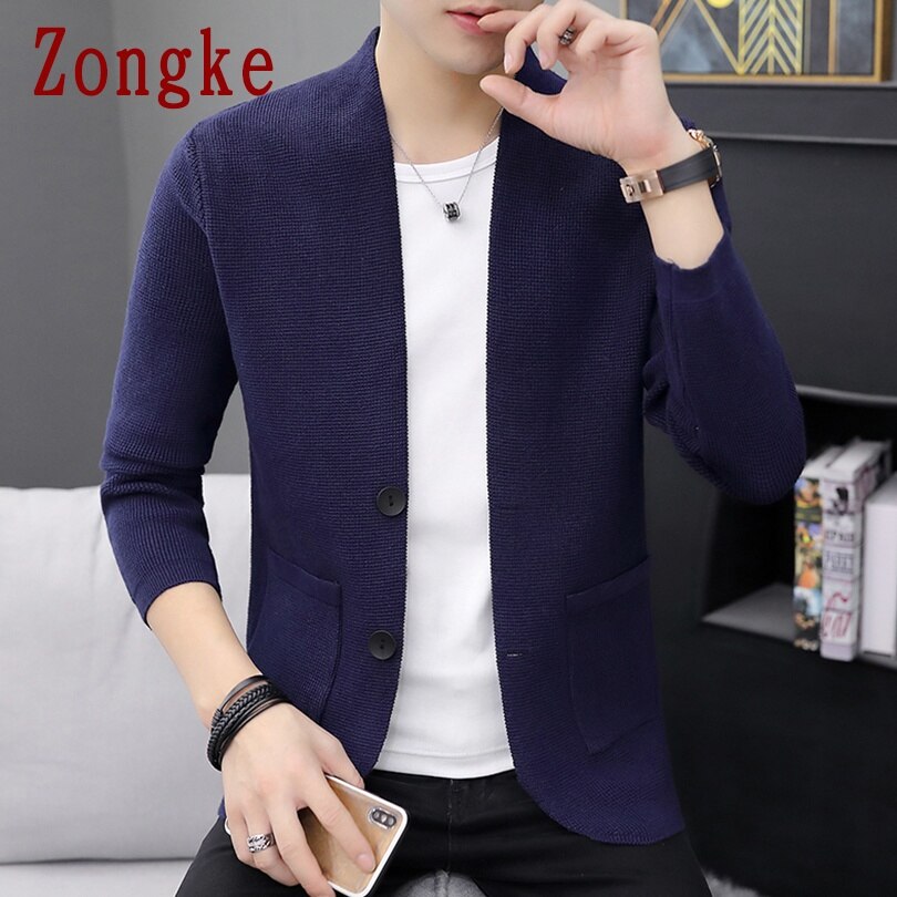 Zongke solid cardigan herr kläder stickad tröja herr kläder tröjor herr cardigan 2022 spring m -2xl