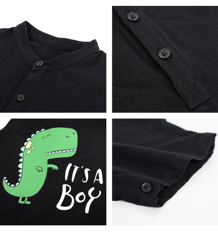Kids Jongens Katoen Overalls Jumpsuit Voor Kinderen Zomer Dinosaurus Losse Patroon Korte Kleding Broek Ovralls Voor Peuter Zwart Wit