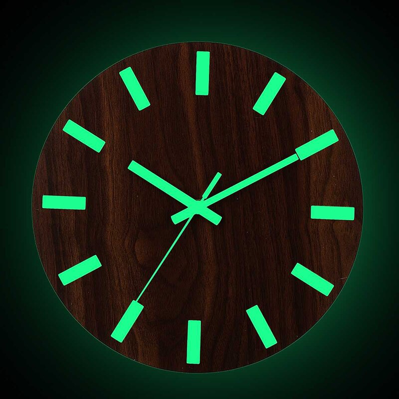 12 Inch Glow Dark Quartz Wall Hanging Clock Luminous Wall Clock Wood Silent Home Decor 3D Modern Bedroom Living Room: Default Title