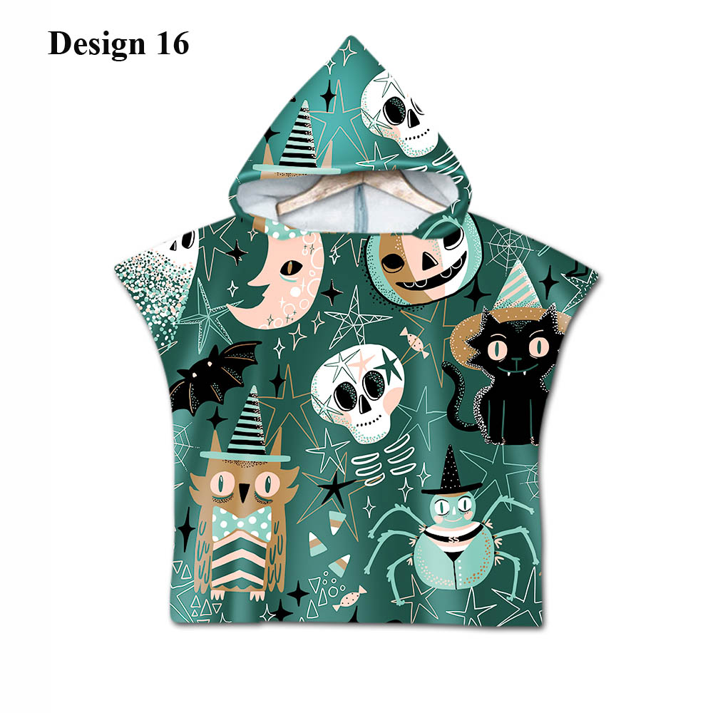 Gotisk cool halloween skræmmende kat skelet kranium baby børn børn hættehåndklæde pool bad strand poncho håndklæde kappe: Design 16