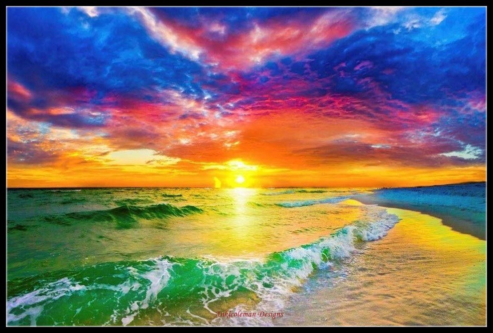 Sunset and Beautiful Ocean - Counted Cross Stitch Kits - Xstitch DIY Handmade Needlework for Embroidery 14 ct Cross Stitch Sets