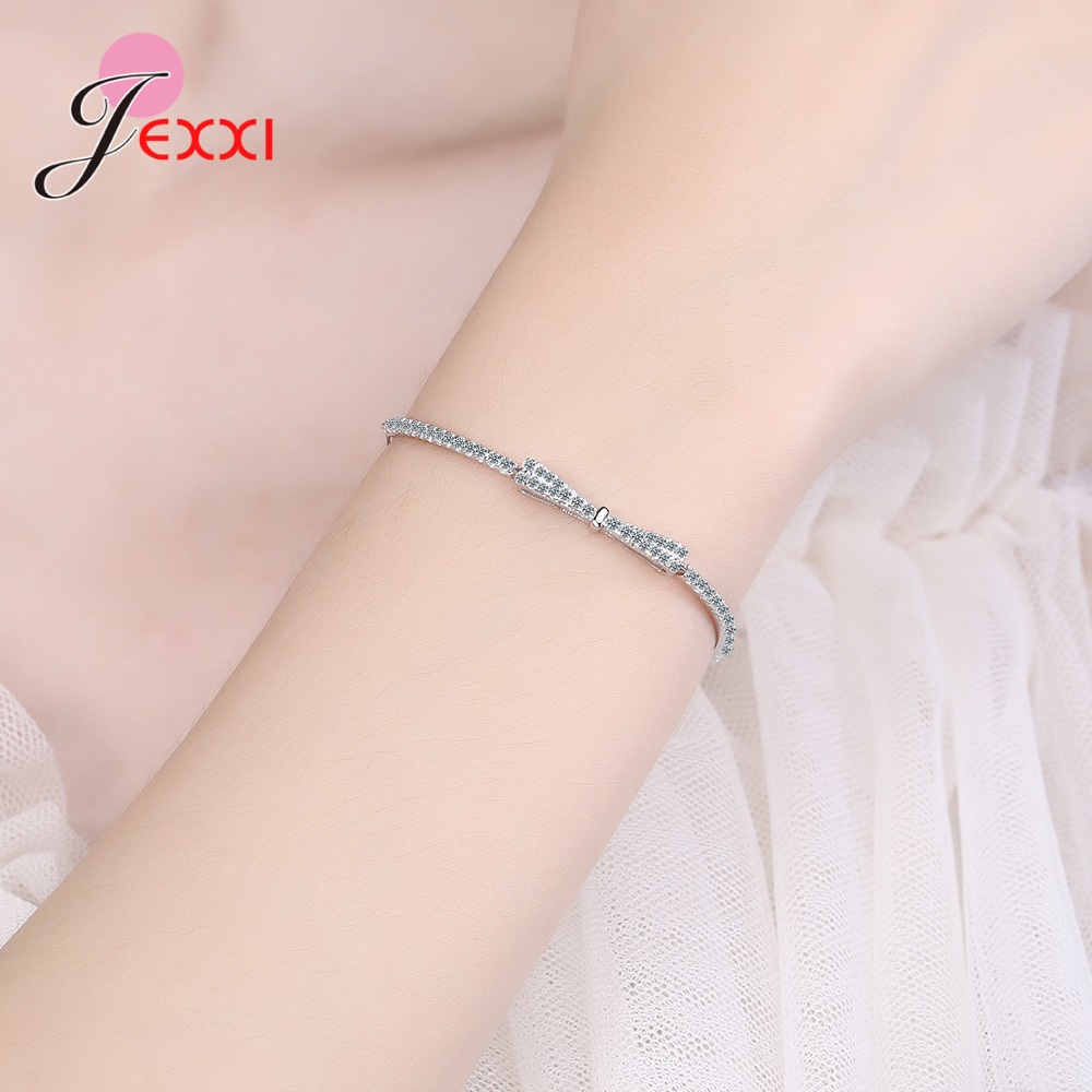 925 Sterling Silber Bogen knoten Klar kubisch Zirkon Armreifen Armbänder für Frauen Mädchen Sterling Silber Schmuck