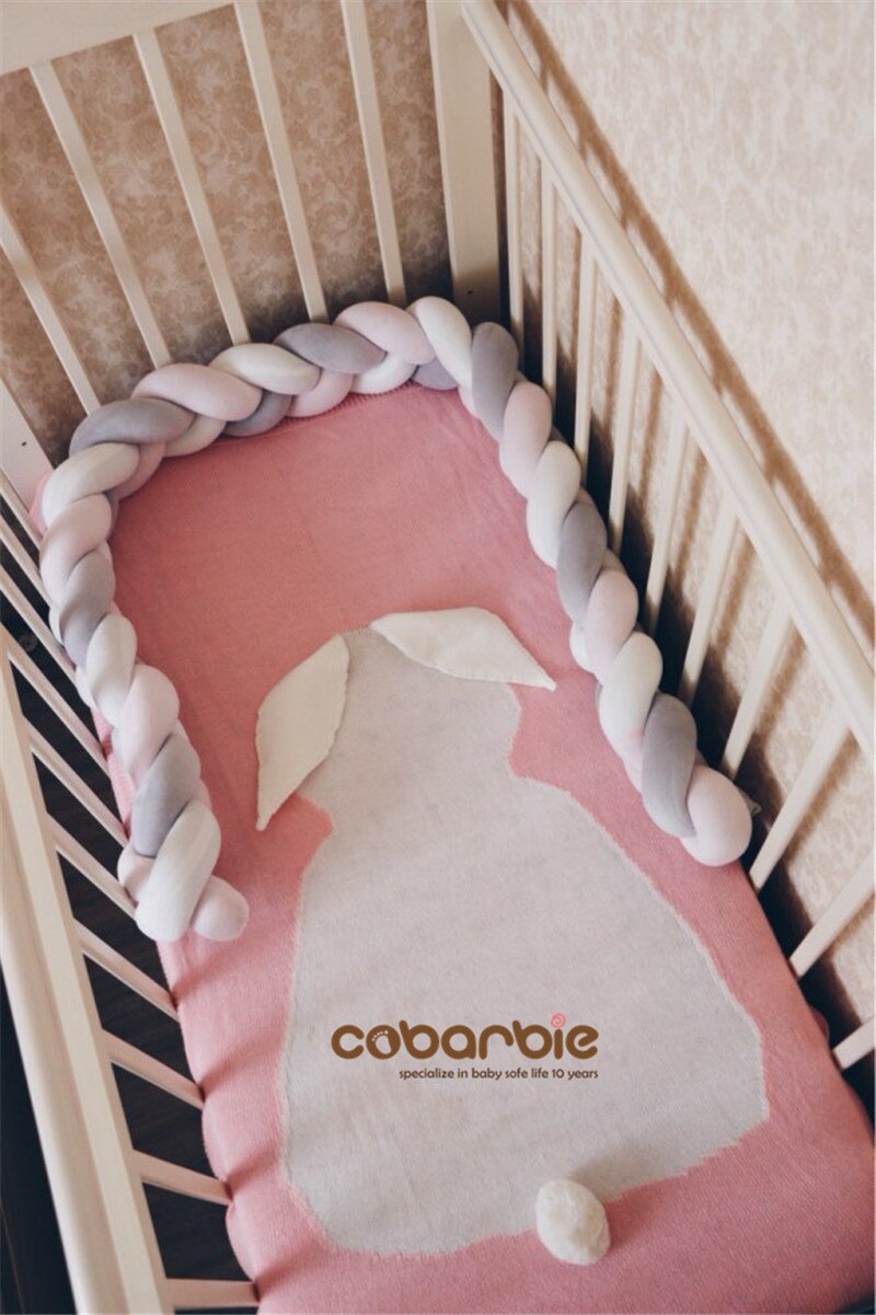 100 Cm Gevlochten Crib Bumpers + Knoop Kussen Kussen, Kwekerij Beddengoed, Cot Kamer Dector