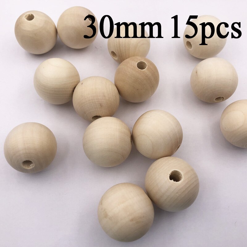 1-100PCs Natural Ball Wood Spacer Beads 6-50mm For Charm Bracelet baby wooden round bead: 30mm 15pcs