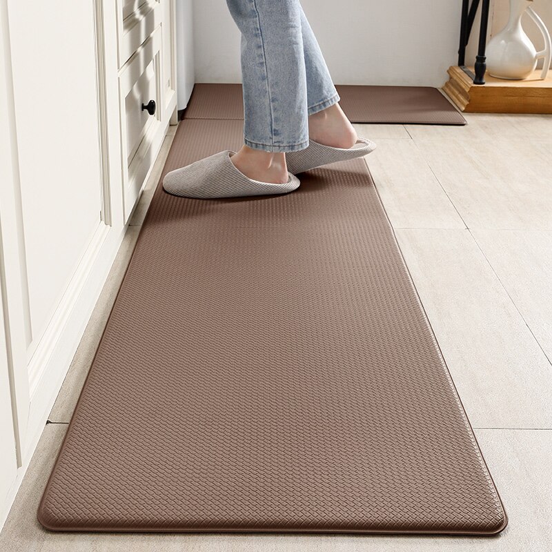 Tapis de sol Long en cuir PU, imperméable à l&#39;huile, antidérapant, en PVC, pour la maison, le balcon, le couloir, le paillasson d&#39;entrée: 45x75cm 1pc / Marron