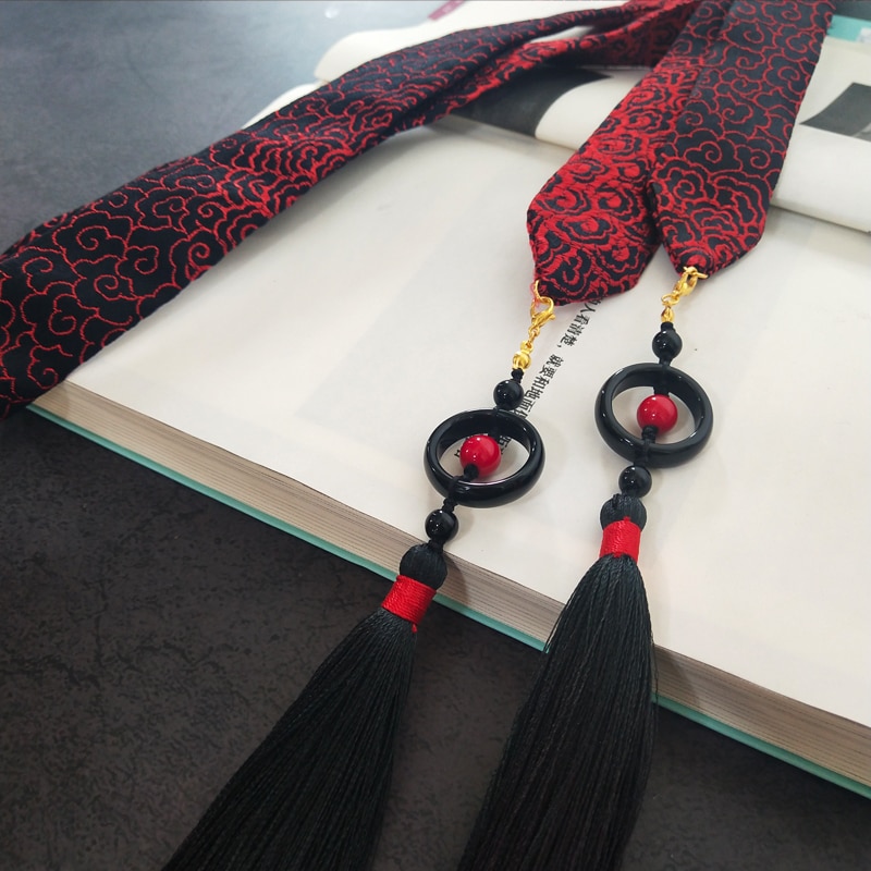 Yiling fondateur magique Hanfu ruban pendentif jacquard soie texture rouge et noir dégradé gland cheveux