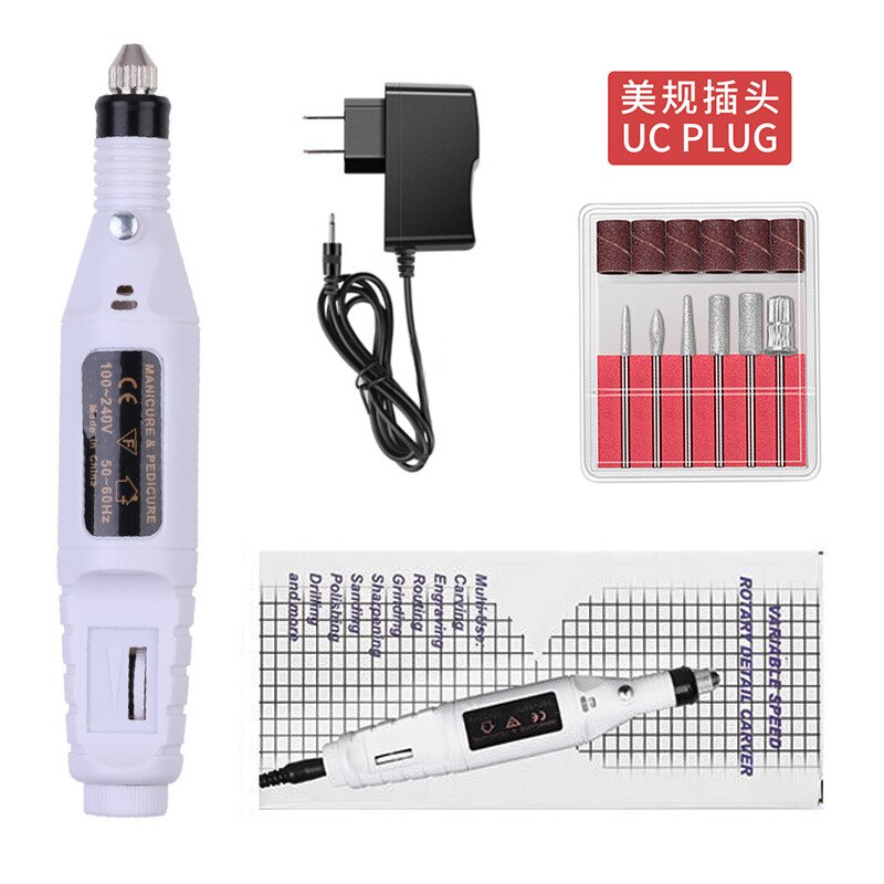 Professionele Elektrische Nagel Boor Machine Manicure Machine Pedicure Boor Set Keramische Nagelvijl Nail Boor Apparatuur Gereedschappen: US PLUG WHITE