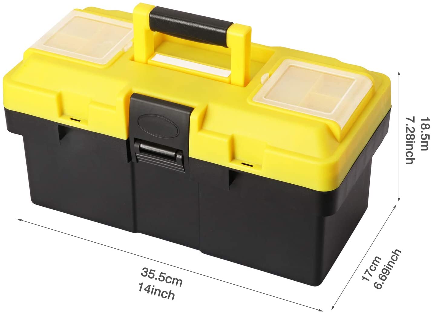14-inch Plastic Tool Box with Tray and Dividers, Storage and Toolbox for Tool or Craft Storage,Locking Lid and Extra Storage