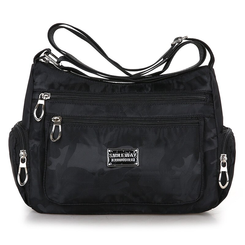 Camouflag Mode Vrouwen Schoudertas Messenger Bag Waterdichte Nylon Oxford Crossbody Tas Handtassen Grote Capaciteit Reistassen: Black