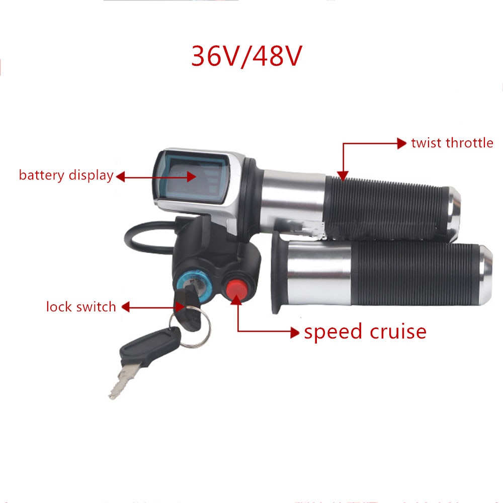 36v/48v velocidade cruzeiro acelerador ebike com bateria de energia display lcd interruptor guiador apertos para bicicleta elétrica/scooter/ebike