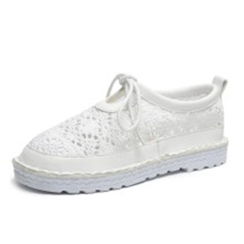 COOTELILI – chaussures plates respirantes à lacets pour femmes, Oxfords ajouré, bout rond, blanc, Beige: WHITE / 7