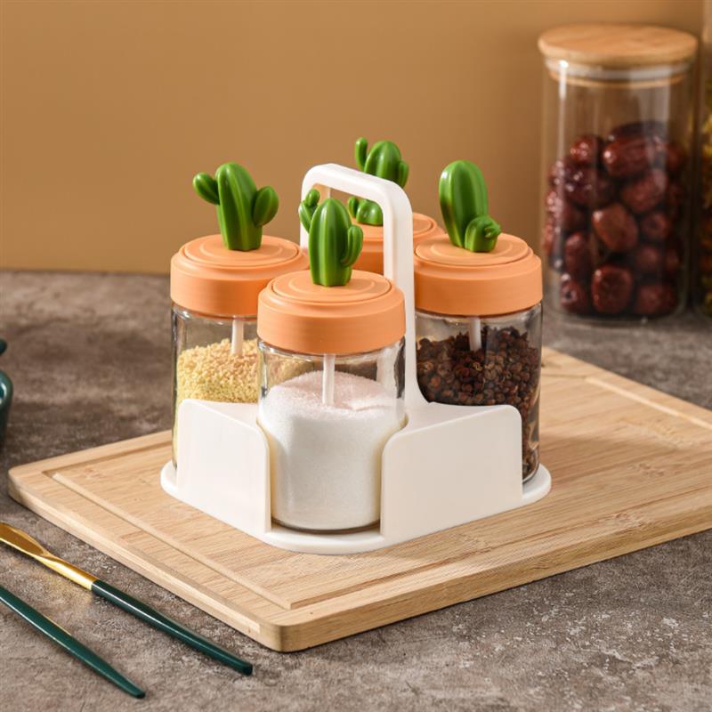 Ensemble de pots à épices en verre, couvercle de Cactus, ensemble de récipients à épices de décoration, boîte d'assaisonnement, sucre sel poudre, récipient de stockage d'épices