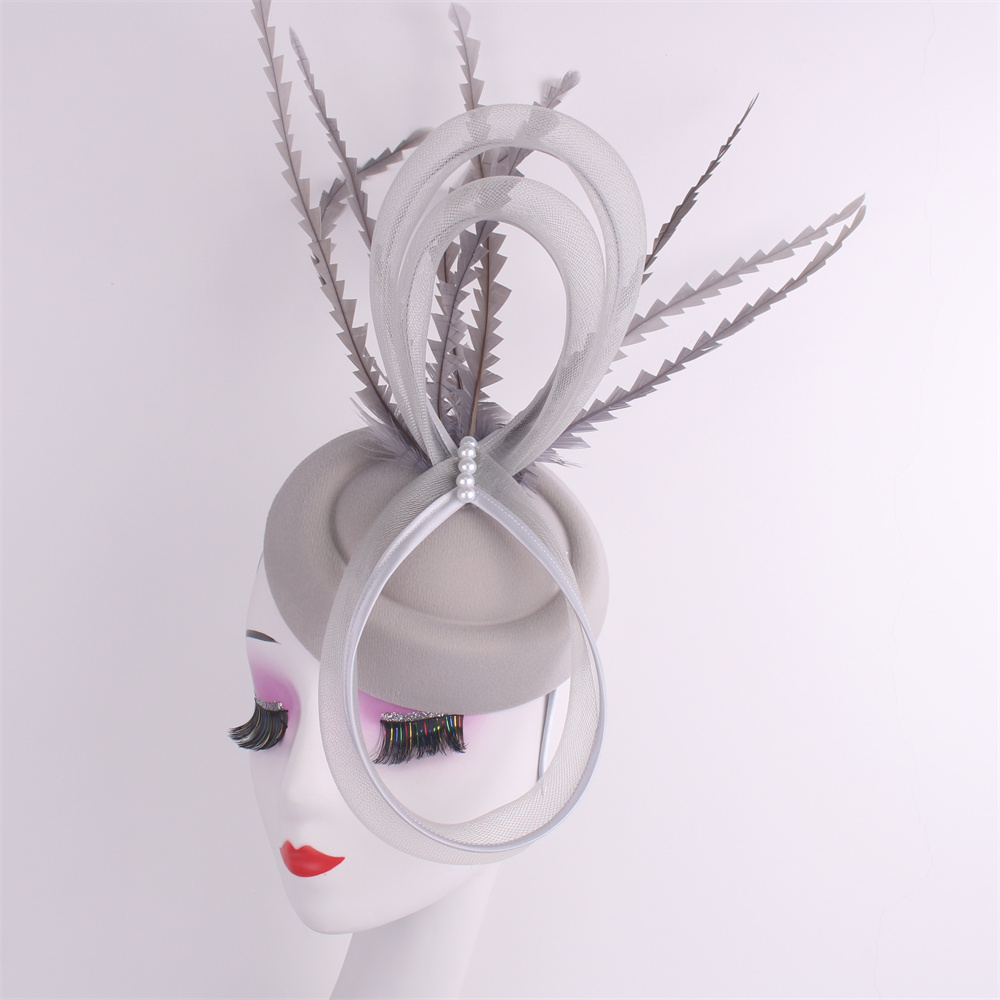 Kentucky Party Pillbox Cap Bruiloft Vrouwen Kerk Tovenaar Veren Hoed Elegante Dames Bruiloft Hoofddeksel Evenement Nigh Thee Chapeau: GRIJS