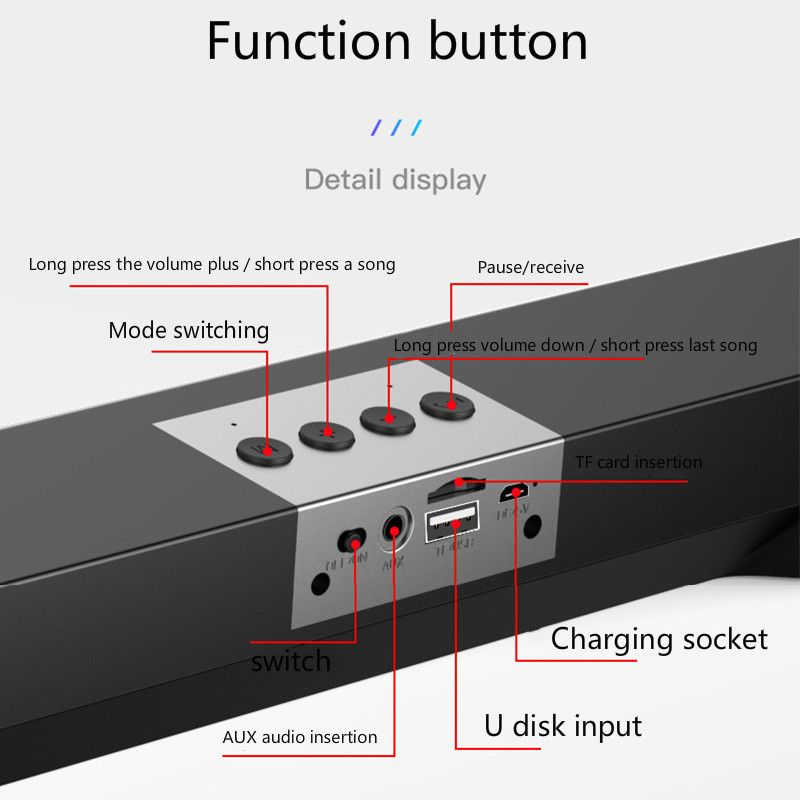 10W Bluetooth soundbar wireless sound bar surround stereo subwoofer home theater sound support PC TV mobile phone U disk TF card