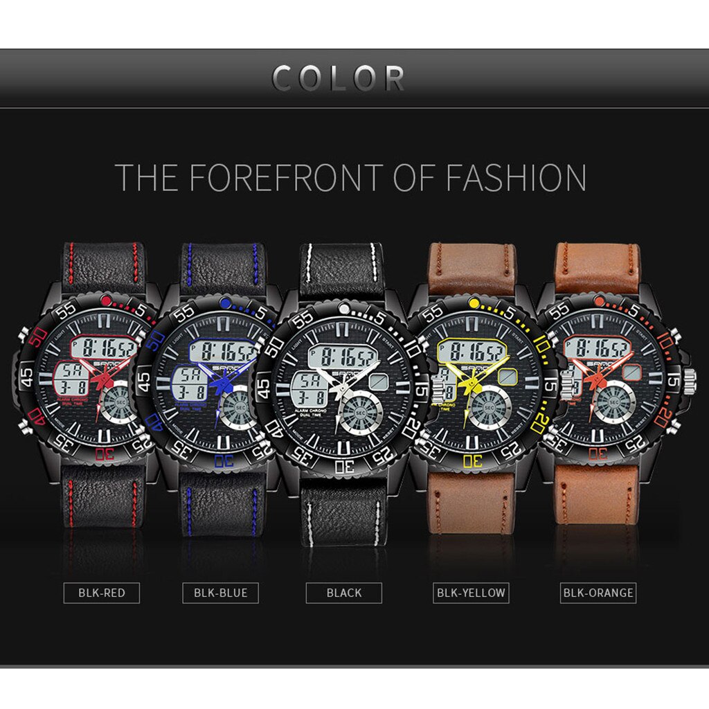 Sport Männer Uhren Wasserdicht Dual Display Analog Digital LED Männlichen Leder Strap Elektronische Handgelenk Uhr Reloj Hombre homme
