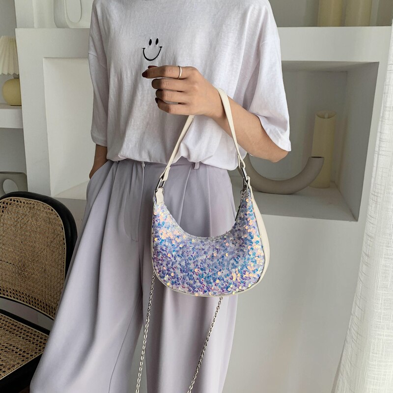 paillettes di modo sacchetti di Cuoio dell'UNITÀ di ELABORAZIONE ottavino Borse A Spalla per Le Donne 2020 di Disegno della catena di Lusso Sacchetto di Mano Femminile di Viaggio sacco