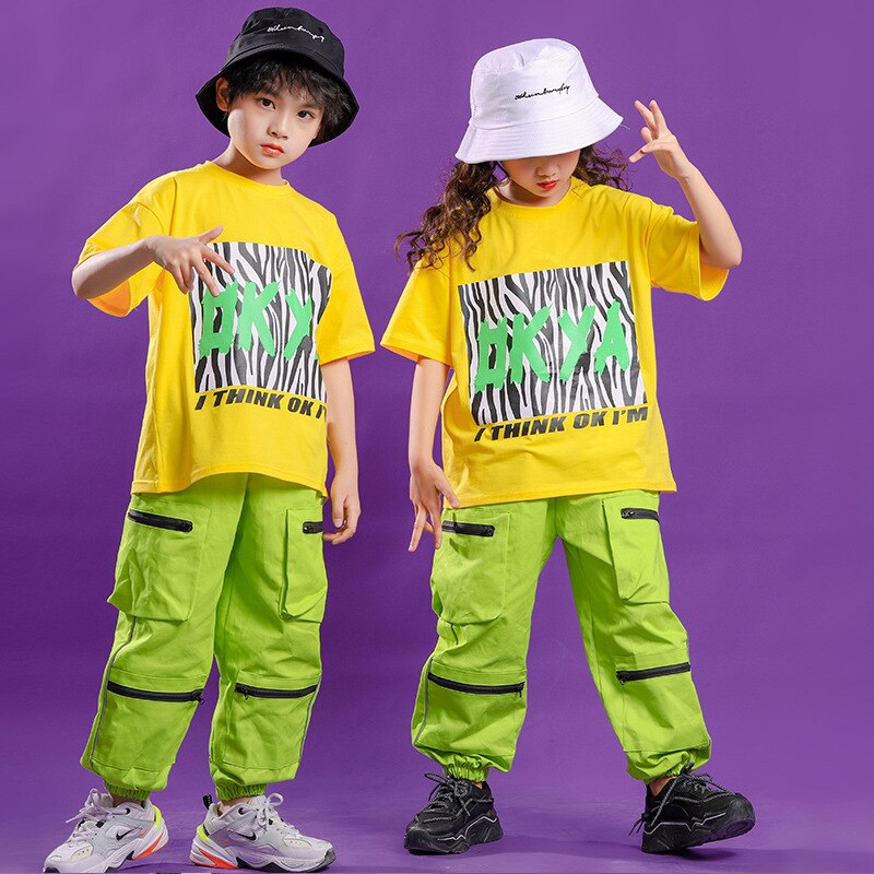Moda Para Niño de Hip hop, camiseta grande, niña, pantalones de camuflaje táctico para niño, Ropa de baile de jazz, ropa de