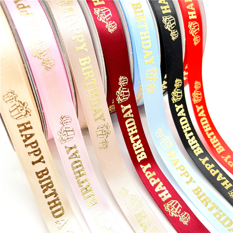 20mm Birthday Ribbon Happy Birthday Printed Satin Ribbon For Birthday Bow Handmade Craft Accessories Wrapping Ribbon
