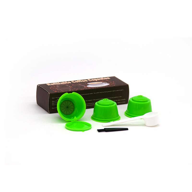 3 Pcs Herbruikbare Koffie Capsule Filter Cup Voor Nescafe Dolce Gusto Hervulbare Caps Lepel Borstel Filter Manden Pod Zachte Smaak zoete: glass green