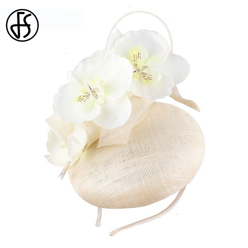 FS Sinamay-sombreros de tocado de Iglesia amarillo para mujer, tocado de novia , color blanco, para boda