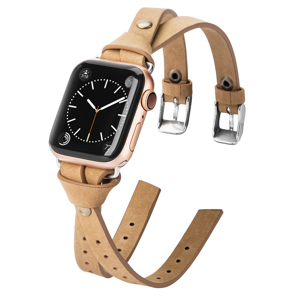 Toyouths dobbel skinnrem for apple watch serie 5 4 3 2 1 stropp for iwatch chic kvinner menn skinn 38mm/40mm /42mm/44mm: Mørkebrun / 38mm 40mm